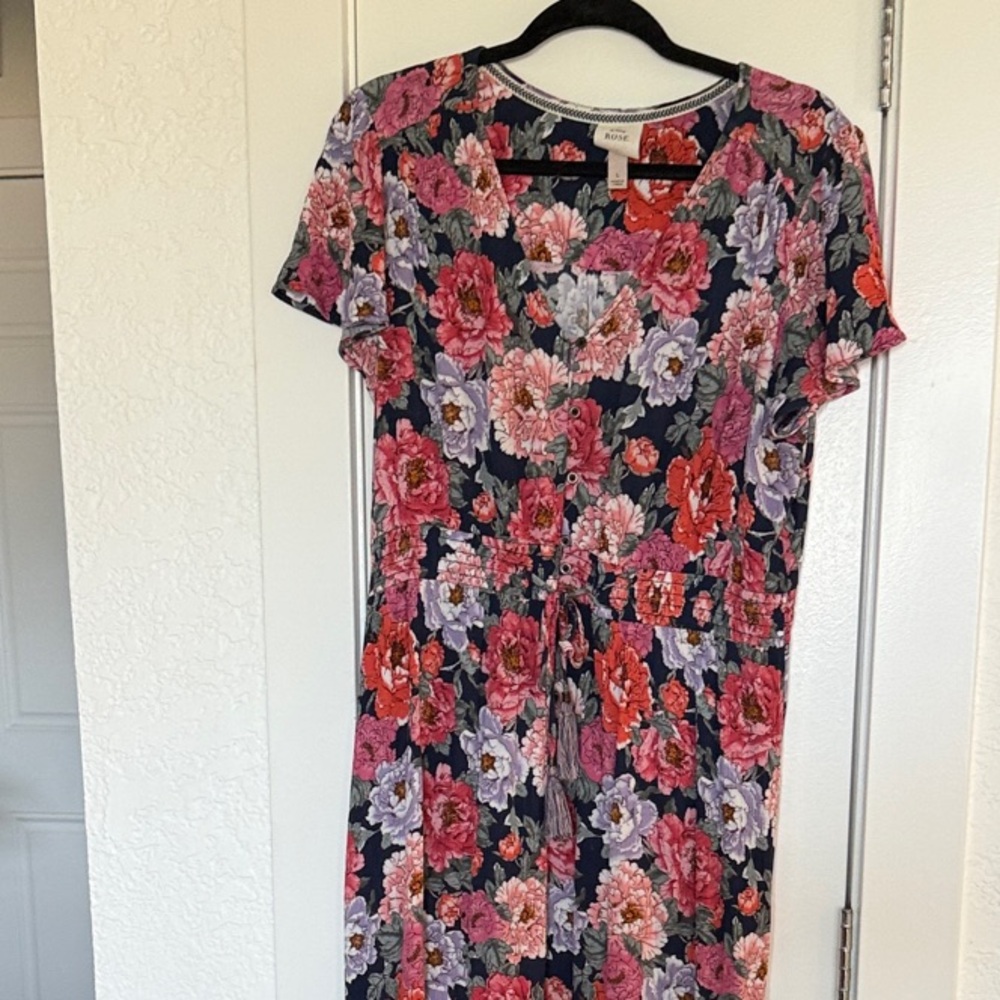 Knox Rose Pink and Navy Floral Midi Dress